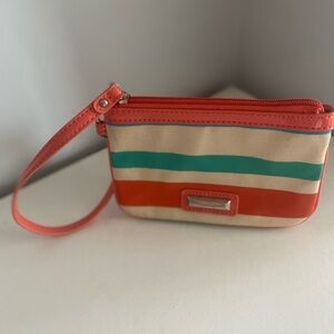 Nine West Coral, Teal & Cream Striped Wristlet Pouch